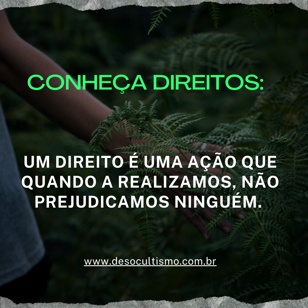 Pessoa caminha entre samambaias; sobre a fotografia aparece uma definição de Direito baseada em não causar prejuízo.